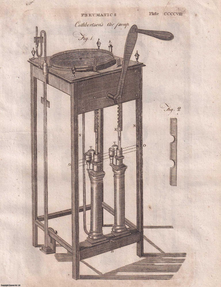 Item #358946 Pneumatics, the study of the mechanical properties of elastic or compressible fluids, with 10 engraved copper plates. A rare original article from the Encyclopaedia Britannica, Dublin Edition 1797. PNEUMATICS AND ELASTIC FLUIDS.