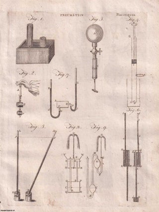 Pneumatics, the study of the mechanical properties of elastic or compressible fluids, with 10 engraved copper plates. A rare original article from the Encyclopaedia Britannica, Dublin Edition 1797.