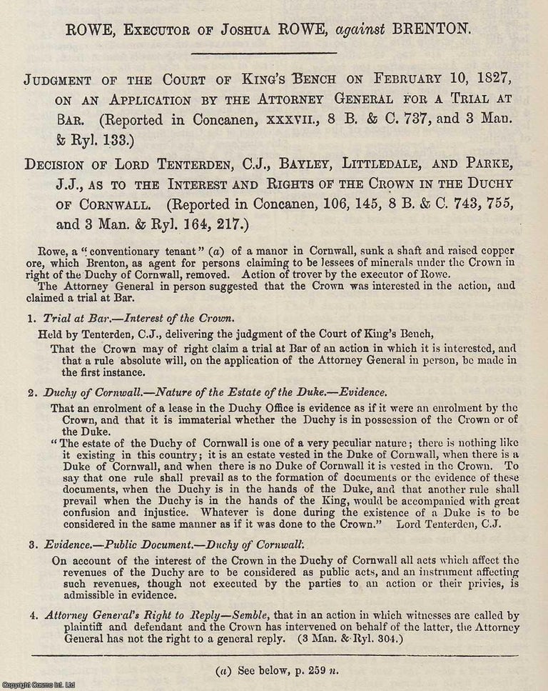 Item #359040 Rowe, Executor of Joshua Rowe, against Brenton. Decision as to the Interest and...