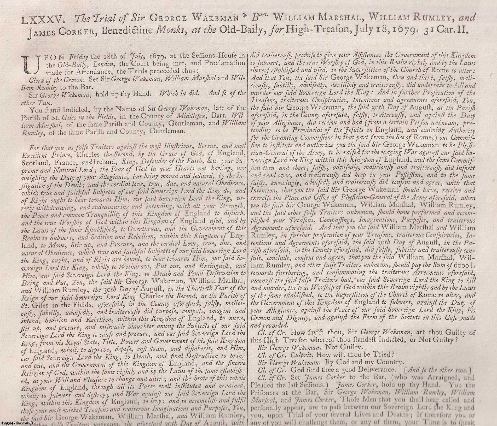 Benedictine Treason Case: The Trial of Sir George Wakeman & Three Monks ...