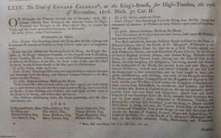 Item #359226 The Trial of Edward Coleman, at the Kings Bench, for High Treason, the 27th of...