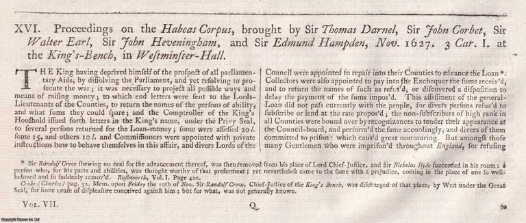 Item #359244 Charles I : The Darnel Habeas Corpus Case & Debates on Liberty (162728). Printed...