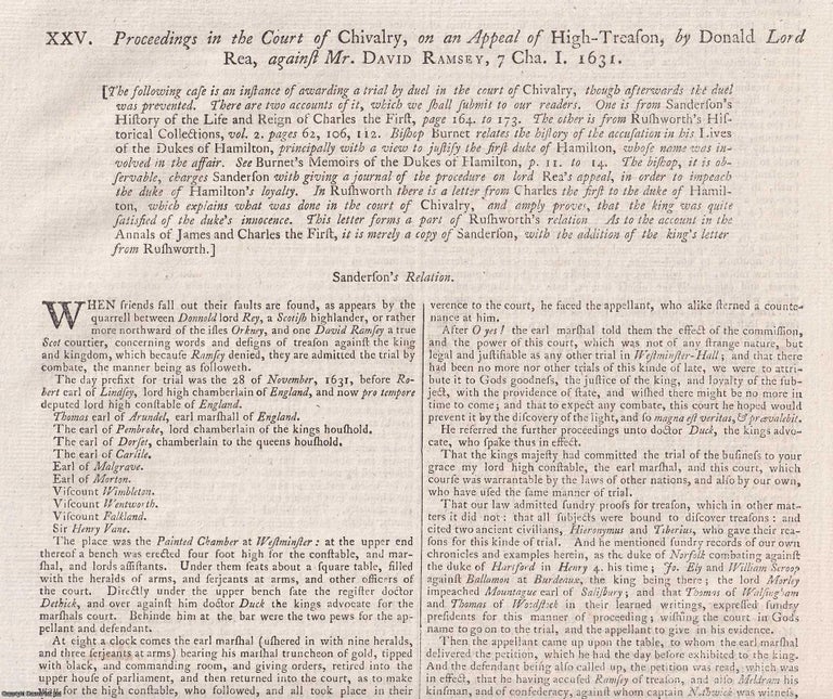 Item #359260 Proceedings in the Court of Chivalry, on an Appeal of High Treason, by Donald, Lord Rea, against Mr David Ramsey, 1631. An original report from the Collected State Trials, 1781. TRIAL.
