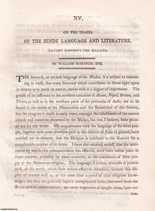 On the Tracts of the Hindu Language and Literature, extant. William Marsden Esq.