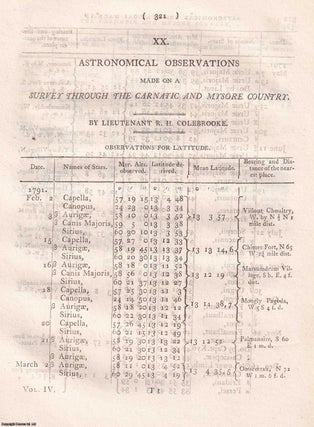 Carnatic and Mysore Country. Astronomical Observations made on a Survey. Lt. R. H. Colebrooke.