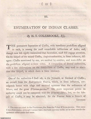 Item #359297 Enumeration of Indian Classes. An original article extracted from Asiatick...