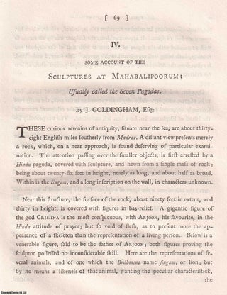Some Account of the Sculptures at Mahabalipoorum; Usually called the. J. Goldingham Esq.