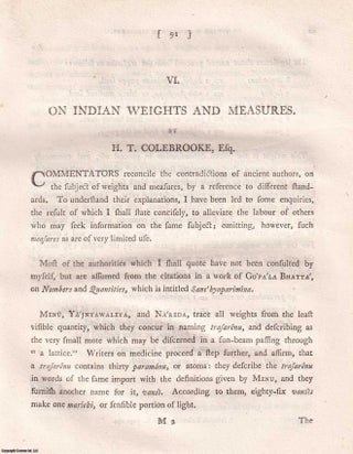 On Indian Weights and Measures. An original article extracted from. H T. Colebrooke Esq.