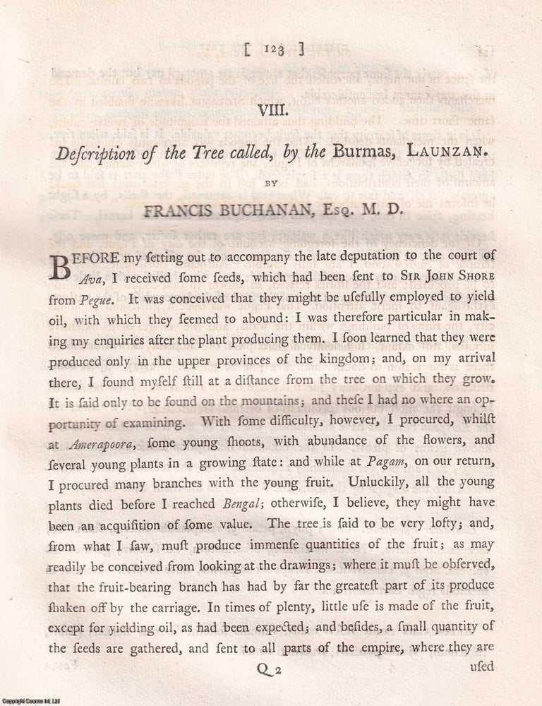 Item #359302 Description of the Launzan Tree, by Francis Buchanan, 1799. A BURMESE TREE OF NOTE