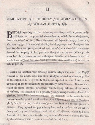 Narrative of a Journey from Agra to Oujein. An original. William Hunter Esq.