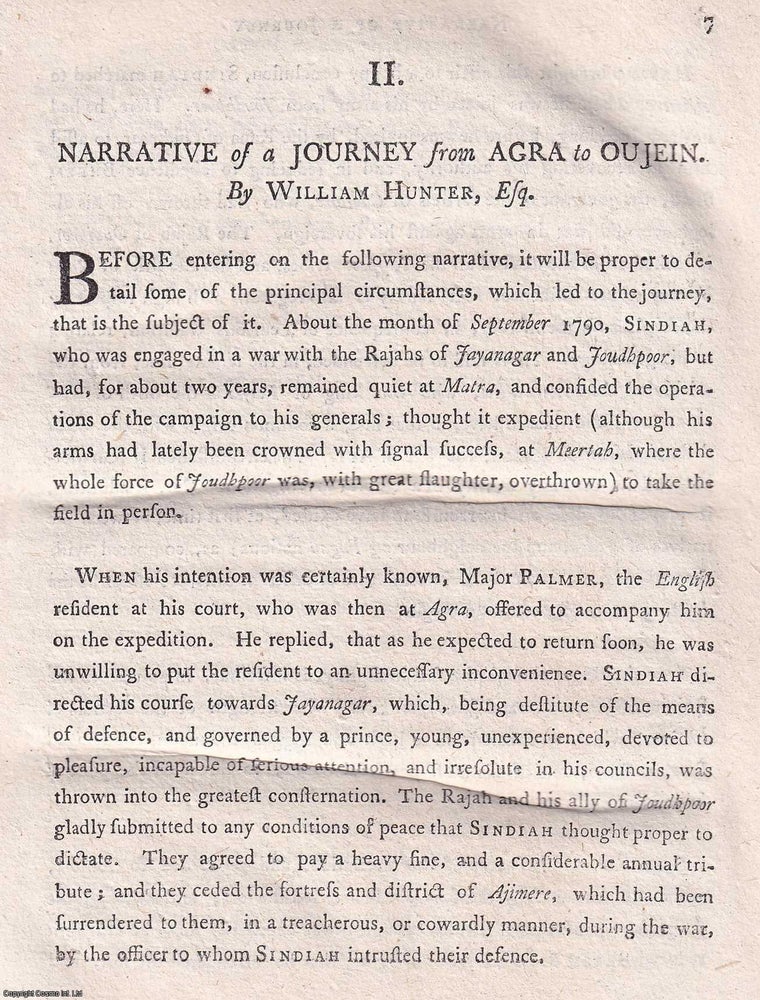 Item #359321 Narrative of a Journey from Agra to Ujjain, by William Hunter, 1799. ACROSS THE...