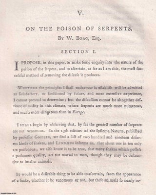 Item #359324 On the Poison of Serpents. An original article extracted from Asiatick Researches;...