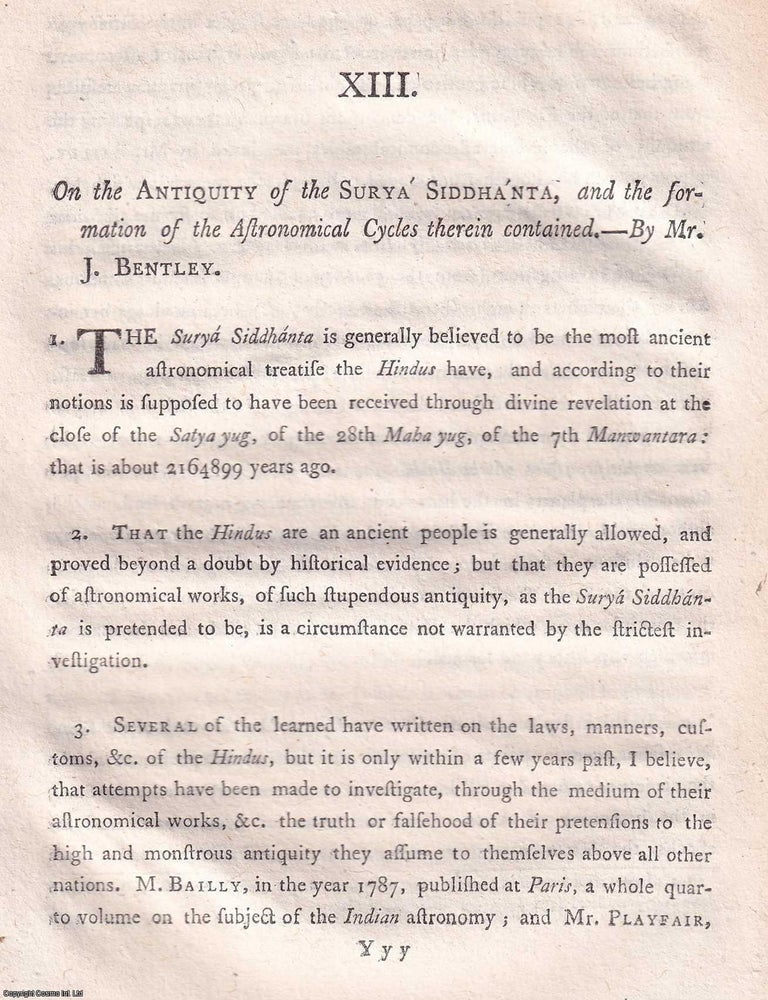 Item #359332 On the Antiquity of the Surya Siddhanta and Its Astronomical Cycles, by J. Bentley,...