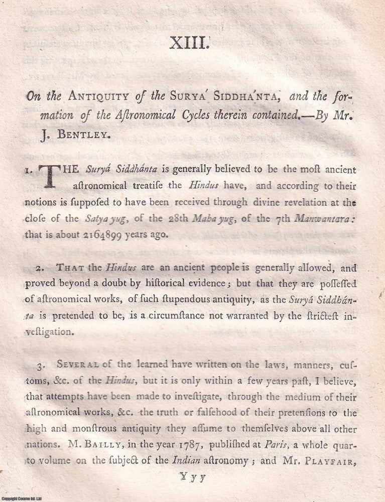 Item #359332 On the Antiquity of the Surya Siddhanta and Its Astronomical Cycles, by J. Bentley,...
