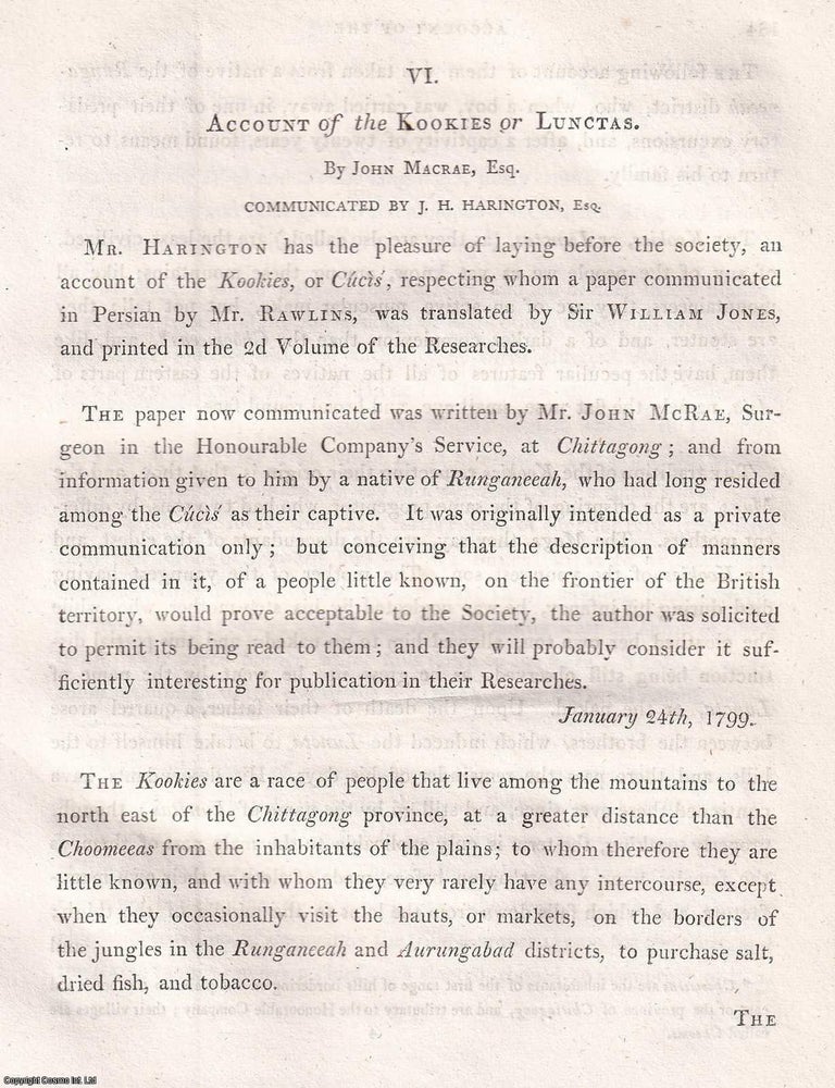 Item #359339 Account of the Kookies or Lunctas. 16 pages. An article printed in 1803, written by...