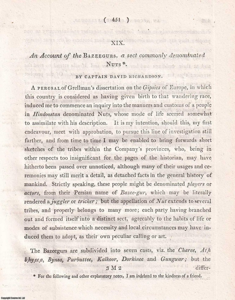 Item #359350 An Account of the Bazeegurs, a sect commonly denominated Nuts. 29 pages. Last page...