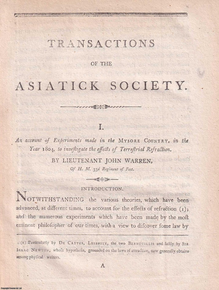 Item #359362 An Account of Experiments made in the Mysore Country, in the Year 1804, to...