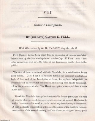 Sanscrit Inscriptions. An original article extracted from Asiatic Researches; or. Captain E. Fell.