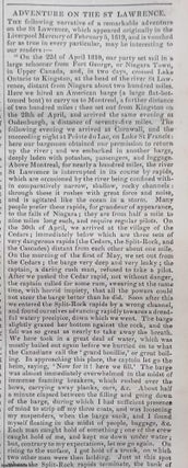 Item #359466 Adventure on the St. Lawrence, 1819. Published by W. & R. Chambers, October 1, 1836,...