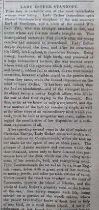 Item #359529 Lady Esther Stanhope, the noted 19th century lady traveller. Published by W. & R....
