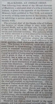 Item #359530 On Blackbird, an Indian Chief. As described in the appendix of the Gazeteer of...