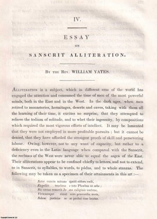 Essay on Sanscrit Alliteration. An original article extracted from Asiatic. Rev. William Yates.