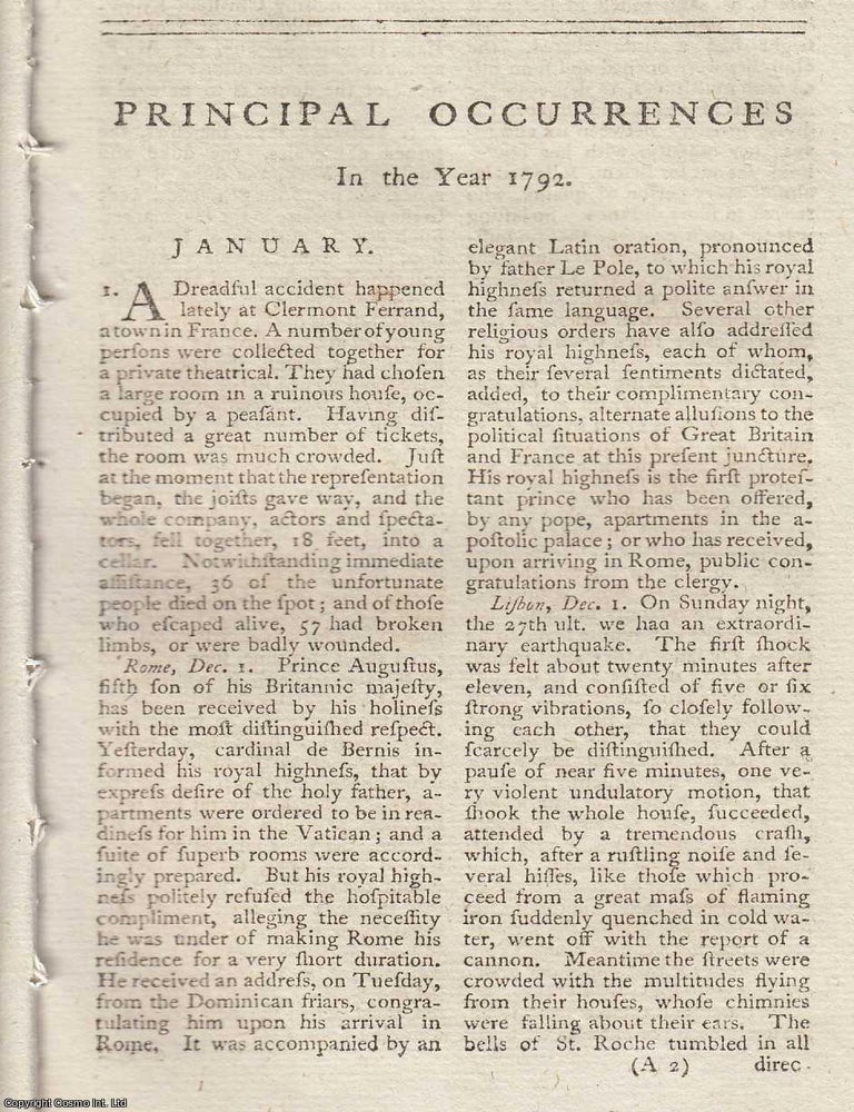 Item #359694 Principal Occurrences in the Year 1792. An original article from The New Annual Register for 1792. A YEAR IN REVOLUTION: PRINCIPAL EVENTS OF 1792.