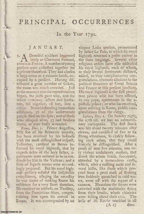 Item #359694 Principal Occurrences in the Year 1792. An original article from The New Annual...
