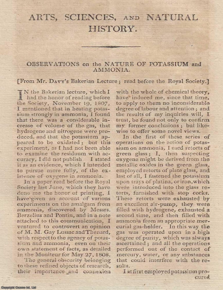 Item #359696 Observations on the Nature of Potassium and Ammonia. From Mr Davy's Bakerian...