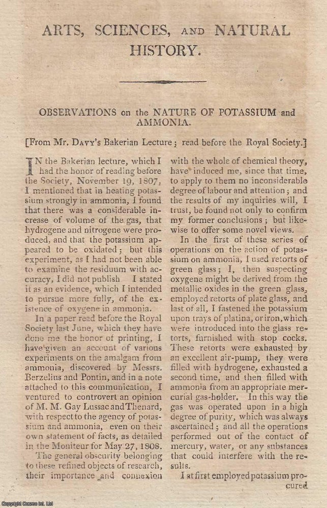 Item #359696 Observations on the Nature of Potassium and Ammonia. From Mr Davy's Bakerian...