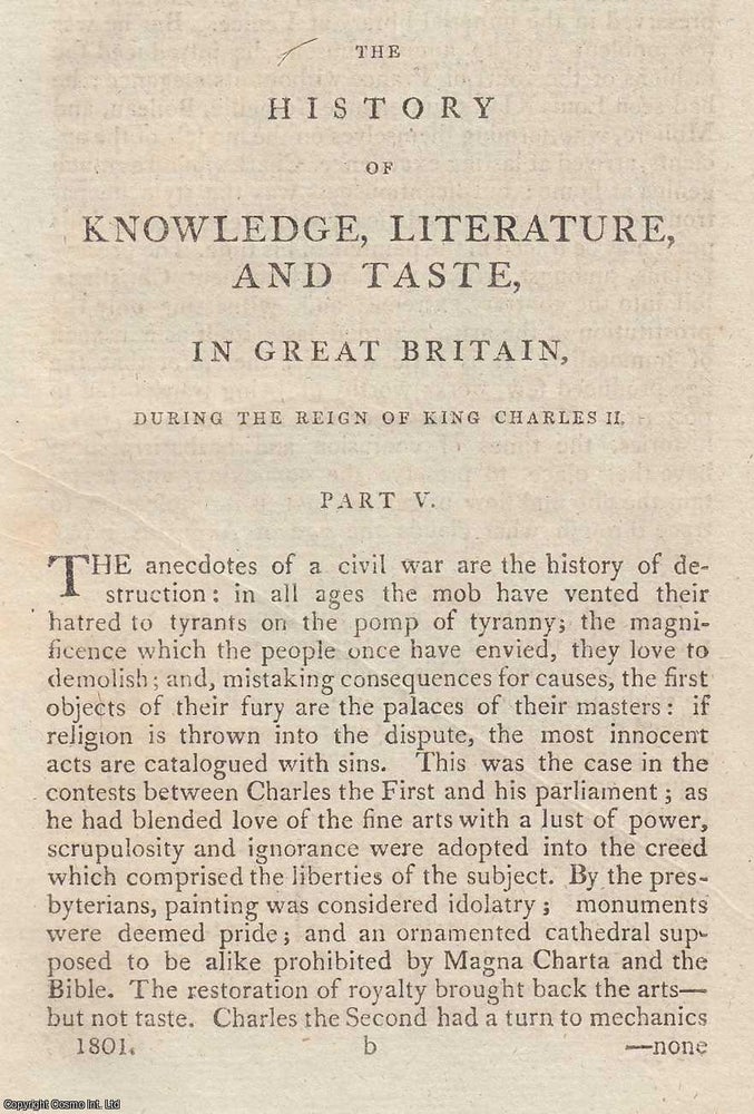 Item #359705 Charles II. The History of Knowledge, Literature, and Taste, in Great Britain during...