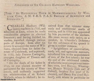 Item #359706 Anecdotes of Sir Charles Hanbury Williams. An original article from The New Annual...