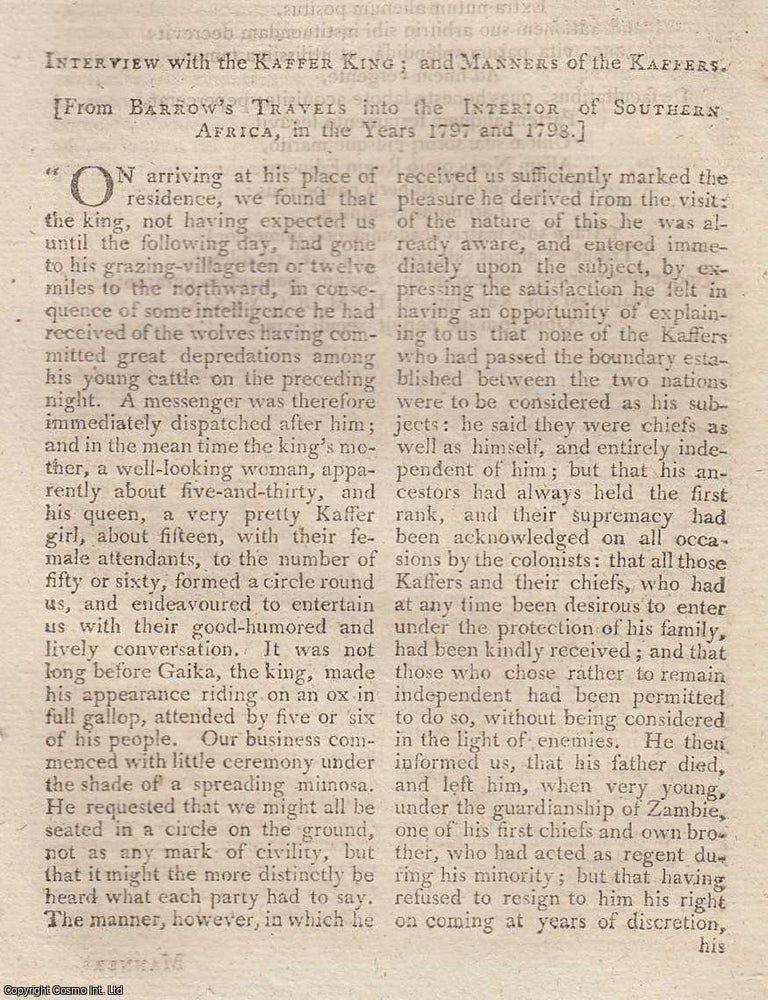 Item #359708 Interview with the Kaffer King, and Manners of the Kaffers. From Barrow's...