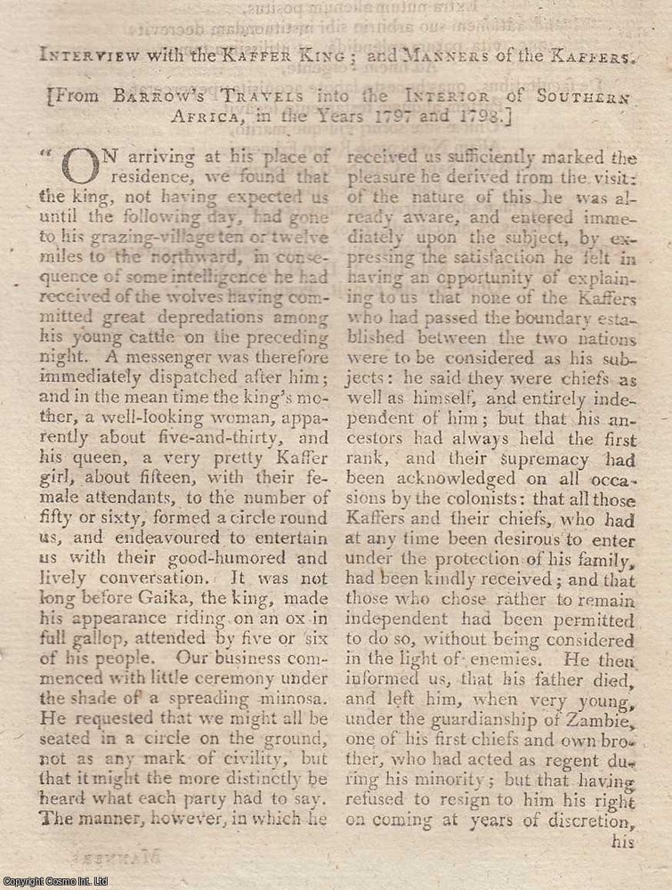 Item #359708 Interview with the Kaffer King, and Manners of the Kaffers. From Barrow's...