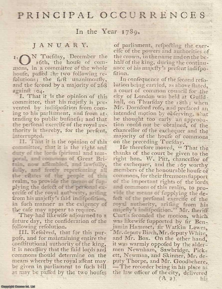 Item #359718 Principal Occurrences in the Year 1789. An original article from The New Annual...