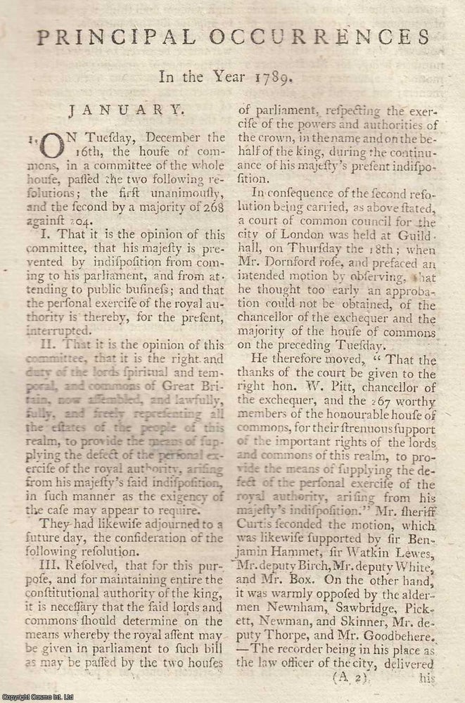 Item #359718 Principal Occurrences in the Year 1789. An original article from The New Annual...