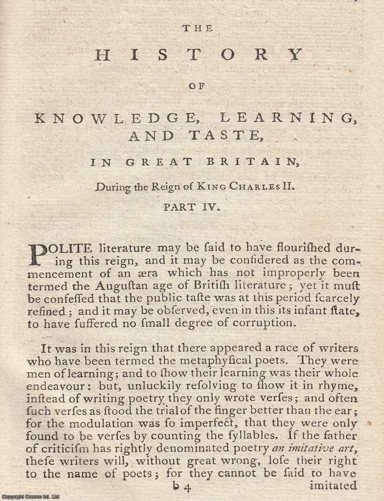 Item #359729 King Charles II, Part 4. The History of Knowledge, Literature, and Taste, in Great...