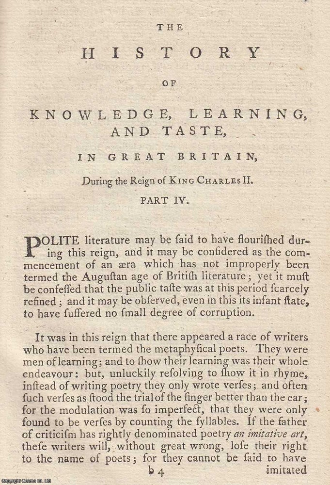 Item #359729 King Charles II, Part 4. The History of Knowledge, Literature, and Taste, in Great...