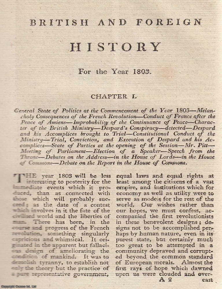 Item #359740 British and Foreign History for the Year 1803. An original article from The Annual...