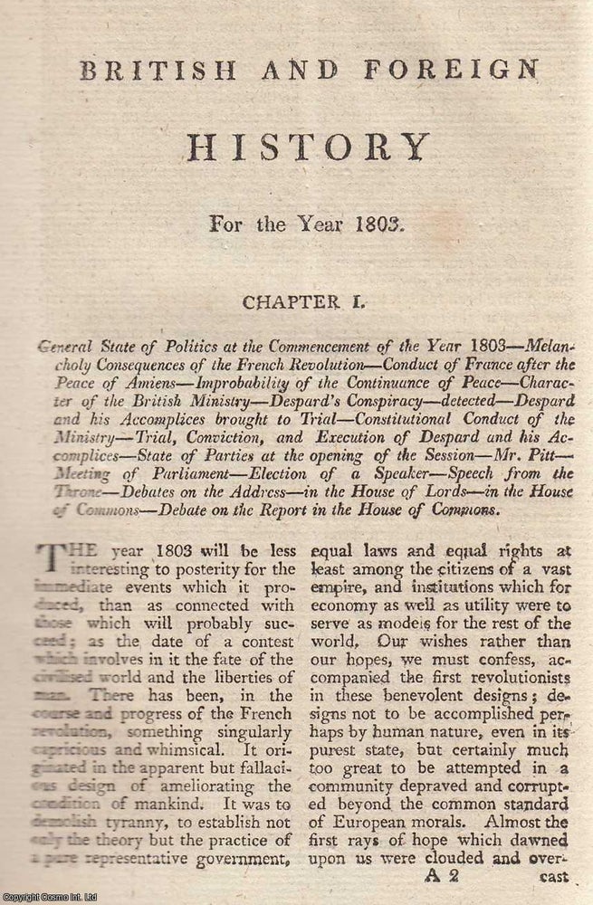 Item #359740 British and Foreign History for the Year 1803. An original article from The Annual...