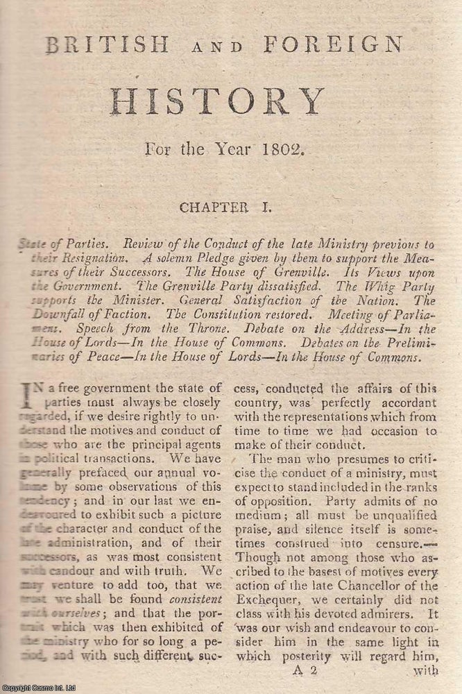 Item #359742 British and Foreign History for the Year 1802. An original article from The New...