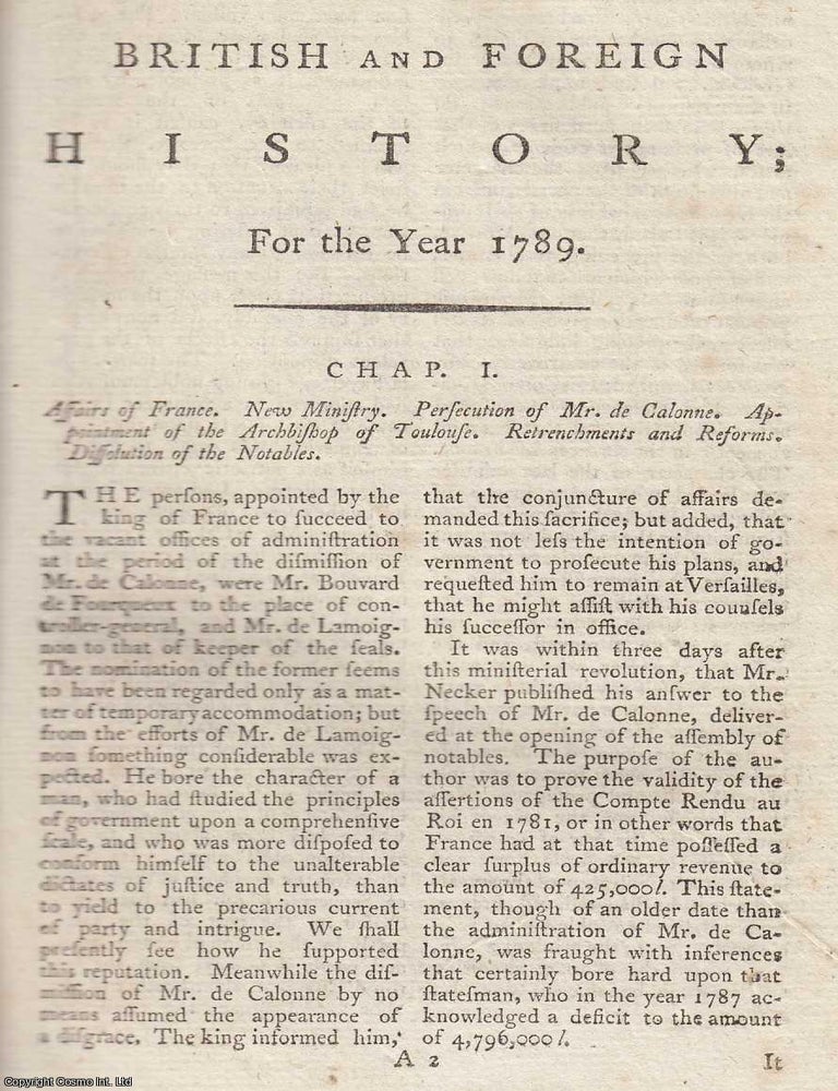 Item #359744 British and Foreign History for the Year 1789. An original article from The New...