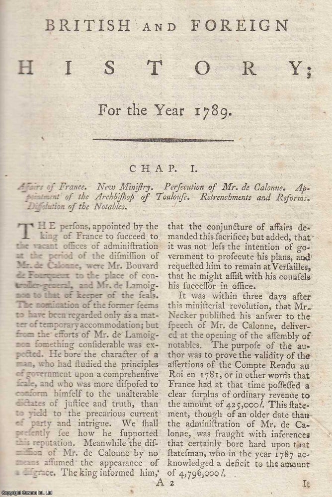 Item #359744 British and Foreign History for the Year 1789. An original article from The New...