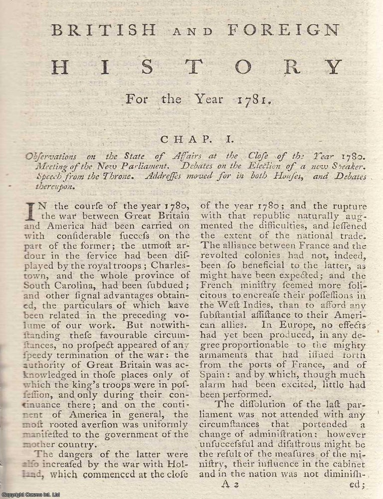 Item #359745 British and Foreign History for the Year 1781. An original article from The New...