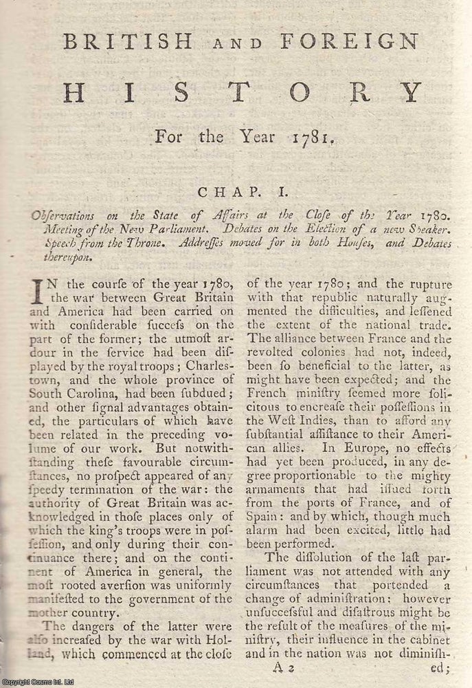 Item #359745 British and Foreign History for the Year 1781. An original article from The New...