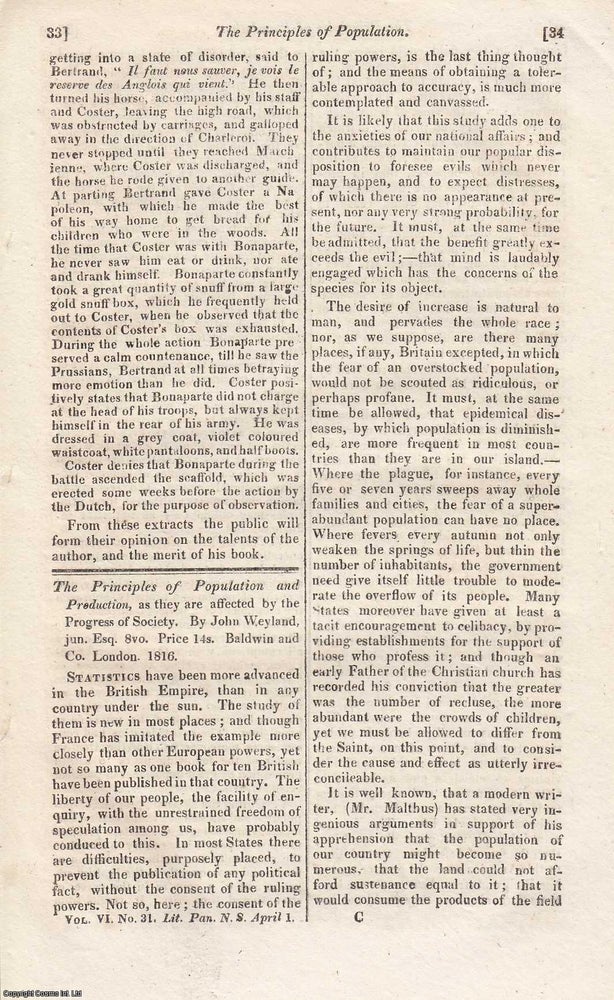 Item #359761 The Principles of Population and Production, as they are affected by the Progress of...