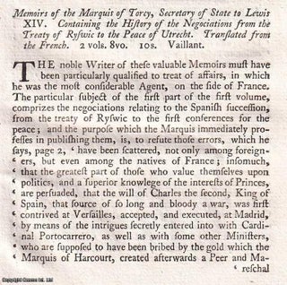 Memoirs of the Marquis of Torcy, Secretary of State to. Author Not Stated.