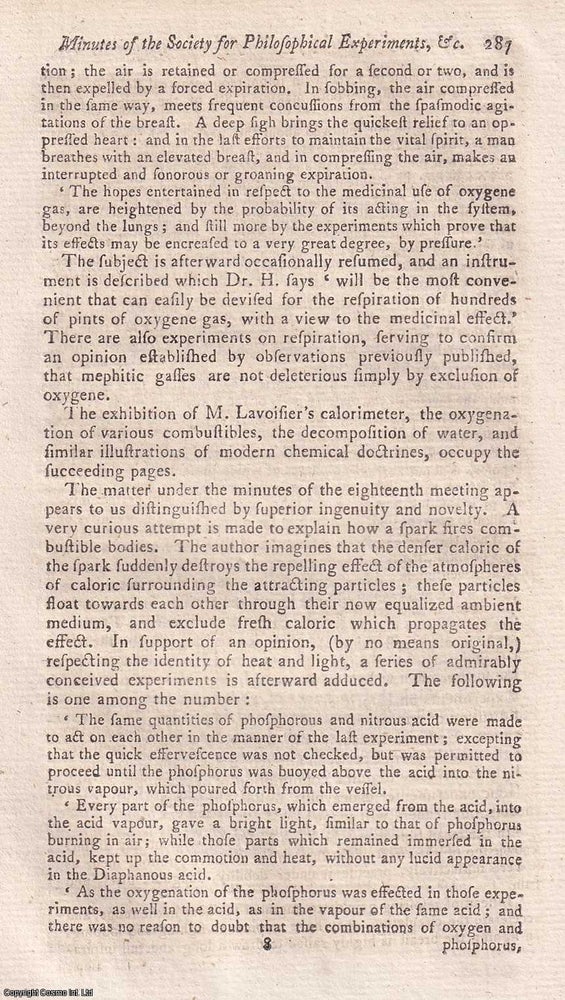 Item #359925 The Society for Philosophical Experiments and Conversations. 1796. A SOCIETY DEVOTED...