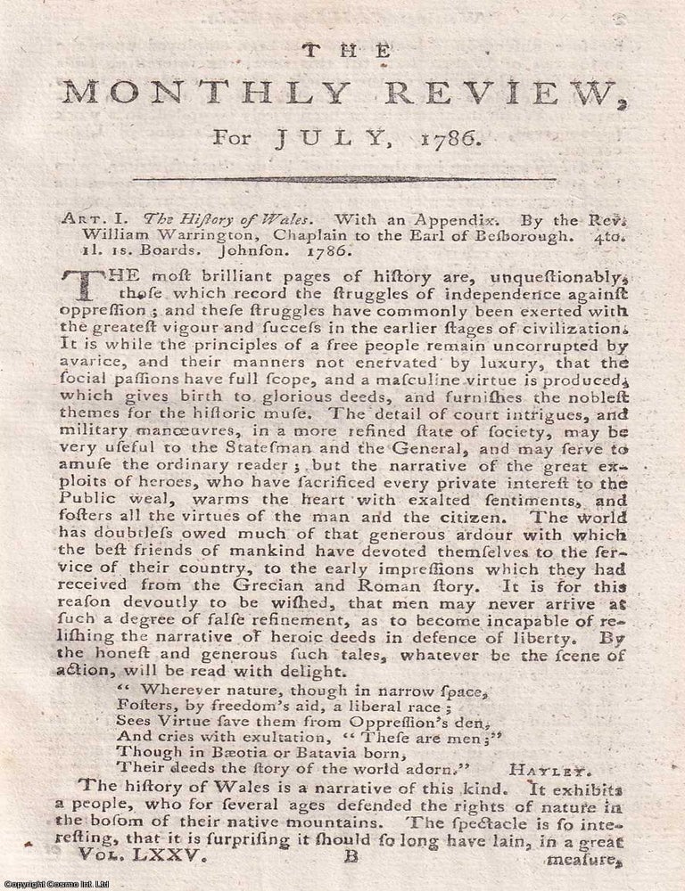 Item #359929 The History of Wales, by the Rev. William Warrington, Chaplain to the Earl of...