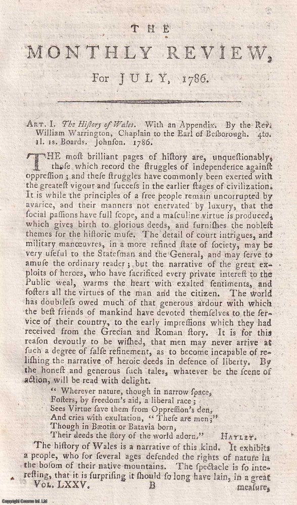 Item #359929 The History of Wales, by the Rev. William Warrington, Chaplain to the Earl of...
